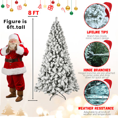 5ft 6ft 8ft 9ft Pre-Lit Flocked Christmas Tree Hinged Artificial Xmas Trees Premium PVC Branches With Lights