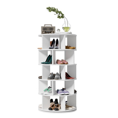 Shoe Rack, Rotatable Angle, White Round, 5 Tiers, Height 115 Cm, Width 60 Cm