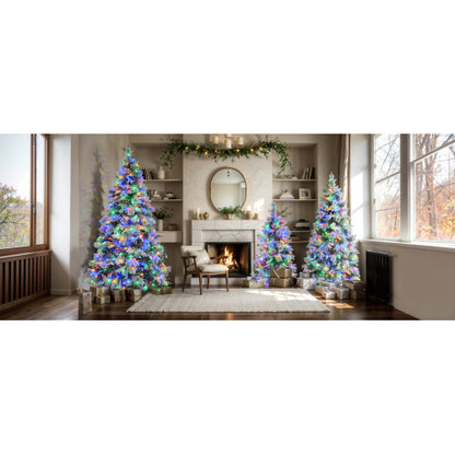 6FT Pre-Lit Spruce Snow Flocked Christmas Tree With Pine Cones, Artificial Xmas Tree With 403 Branch Tips,Mixed PE  PVC Branches, 250 Multi-Color LED Lights, 11 Flashing Modes, Holiday Decor