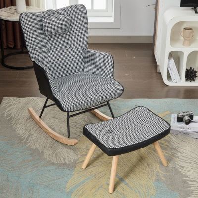 Rocking Chairs For Adults, Fabric Rocking Chair Relaxing Recliner Chair With Solid Wood Legs High Back Lounge Chairs For Balcony Living Room Bedroom