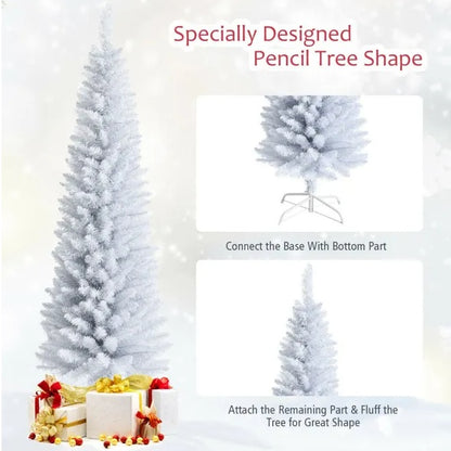 6 Feet Unlit Artificial Slim Pencil Christmas Tree With Metal Stand