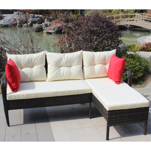 Outdoor Patio Furniture Sets 2 Piece Conversation Set Wicker Ratten Sectional Sofa With Seat CushionsBeige Cushion