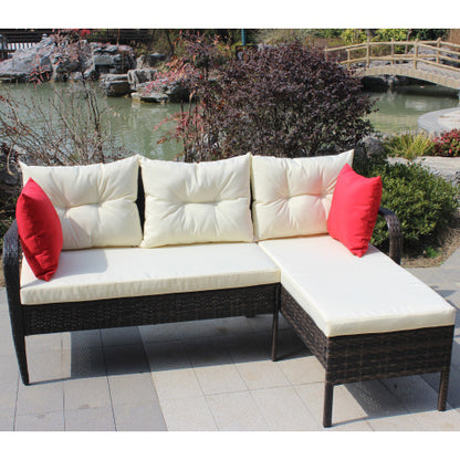 Outdoor Patio Furniture Sets 2 Piece Conversation Set Wicker Ratten Sectional Sofa With Seat CushionsBeige Cushion