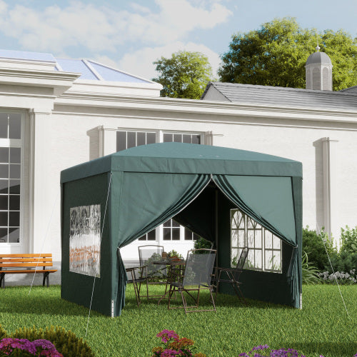 Outsunny 3 X 3m Pop Up Gazebo, Wedding Party Canopy Tent Marquee With Carry Bag And Windows, Green