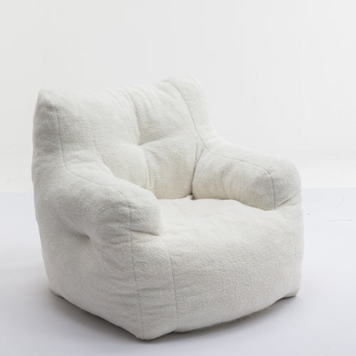 Soft Tufed Foam Bean Bag Chair With Teddy Fabric,Ivory White