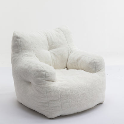 Soft Tufed Foam Bean Bag Chair With Teddy Fabric,Ivory White