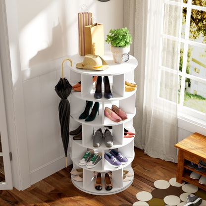 Shoe Rack, Rotatable Angle, White Round, 5 Tiers, Height 115 Cm, Width 60 Cm