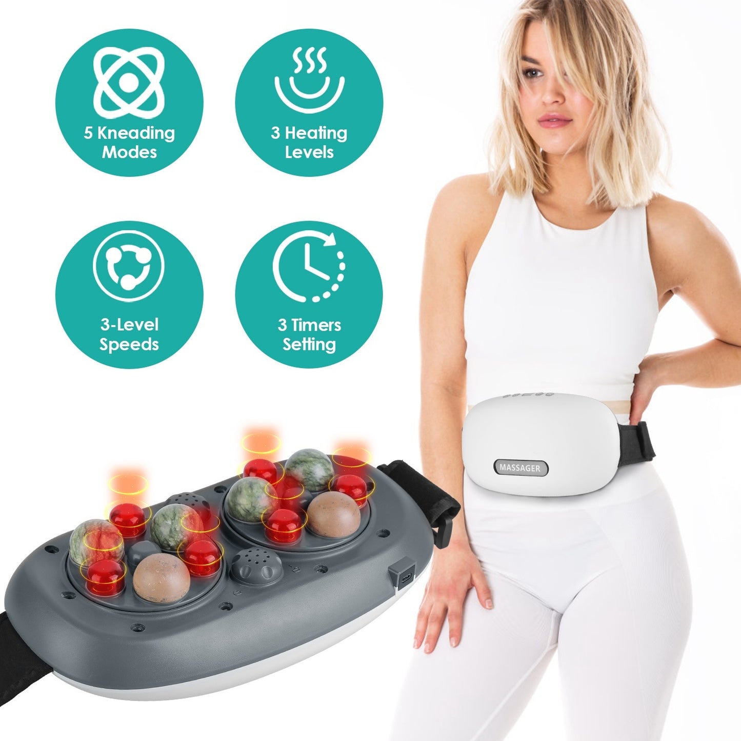 1Pc Abdominal Massager Anti Cellulite Remover Machine Electric Stomach Tummy Massager Automatic Bian Stone Kneading Massager With 5 Modes 3 Heat 3 Speeds 3 Timers For Belly Flattening Indigestion Stom