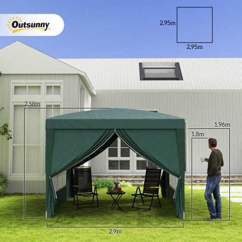 Outsunny 3 X 3m Pop Up Gazebo, Wedding Party Canopy Tent Marquee With Carry Bag And Windows, Green