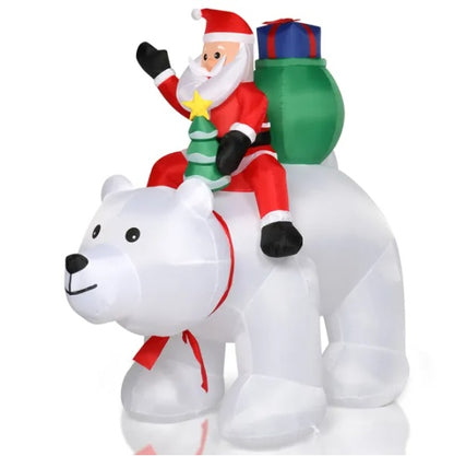 6ft 15W 7pcs LED Lights Santa Claus Rides Polar Bear Garden Santa Claus Decoration