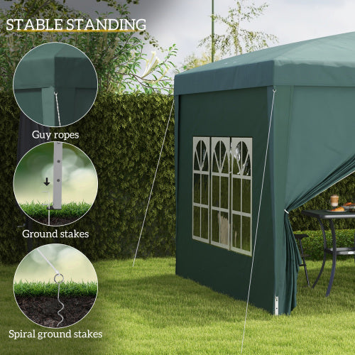 Outsunny 3 X 3m Pop Up Gazebo, Wedding Party Canopy Tent Marquee With Carry Bag And Windows, Green