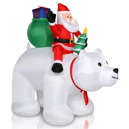 6ft 15W 7pcs LED Lights Santa Claus Rides Polar Bear Garden Santa Claus Decoration