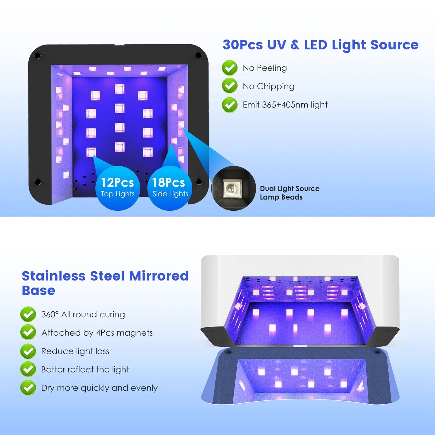 1Pc 120W Cordless UV Nail Lamp Rechargeable Gel Curing Lamp Gel Polish Light Nail Dryer With LED Display 1S To 120S Timer Settings 30 LED Beads For Salon And Home