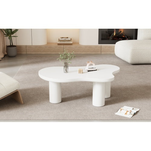 Irregular White Painted Coffee Table, Cloud Shaped Coffee Table Tea Table End Table, Modern Coffee Table With 3 Legs, For Living Room Furniture, 107x66x40.5 Cm