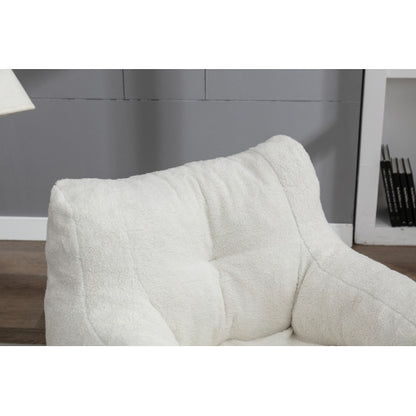 Soft Tufed Foam Bean Bag Chair With Teddy Fabric,Ivory White