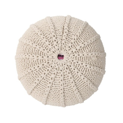 Bordeaux Knitted Cotton Round Pouf, Beige