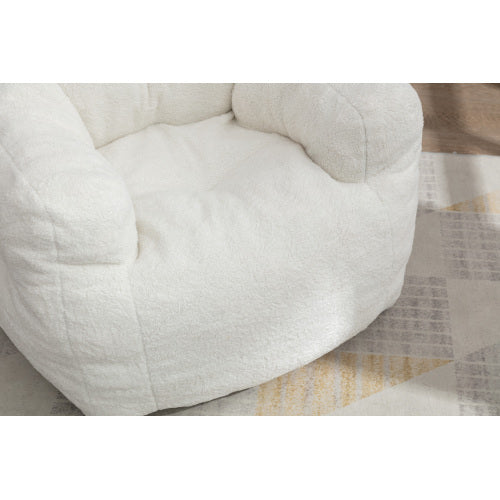 Soft Tufed Foam Bean Bag Chair With Teddy Fabric,Ivory White