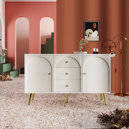 Sideboard Cabinet For Living Room, Chest Of Drawers With 2 Doors And 3 Drawers, Adjustable Shelf, Cream White, 40D X 140W X 84H CM