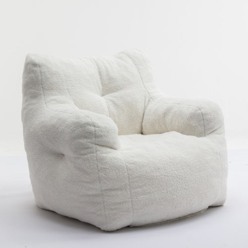 Soft Tufed Foam Bean Bag Chair With Teddy Fabric,Ivory White