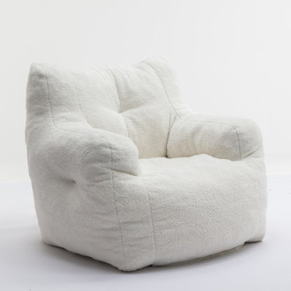 Soft Tufed Foam Bean Bag Chair With Teddy Fabric,Ivory White