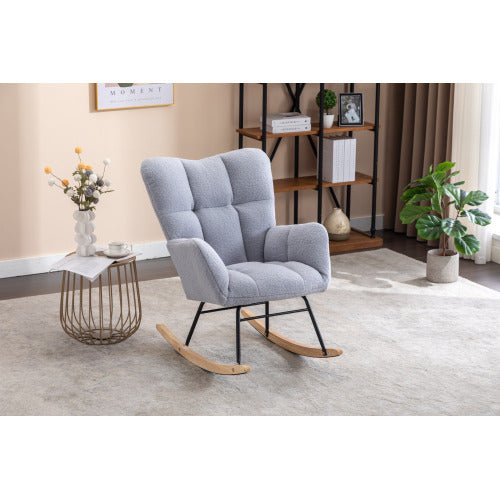 New Modern Teddy Fabric Tufted Upholstered Rocking Chair With Pull-out Footrest