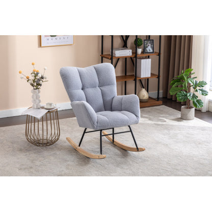 New Modern Teddy Fabric Tufted Upholstered Rocking Chair With Pull-out Footrest