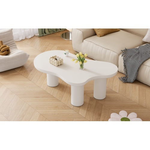 Irregular White Painted Coffee Table, Cloud Shaped Coffee Table Tea Table End Table, Modern Coffee Table With 3 Legs, For Living Room Furniture, 107x66x40.5 Cm