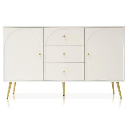 Sideboard Cabinet For Living Room, Chest Of Drawers With 2 Doors And 3 Drawers, Adjustable Shelf, Cream White, 40D X 140W X 84H CM
