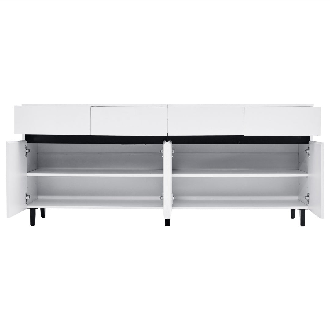 Storage Cabinet, Sideboard Buffet With 4 Drawers 4 Doors , Highboard Cabinet With Adjustable Shelves, Chest Of Drawers, Standing Cabinet, Cupboard Buffet For Living Room, Kitchen, 160X40X68cm, White