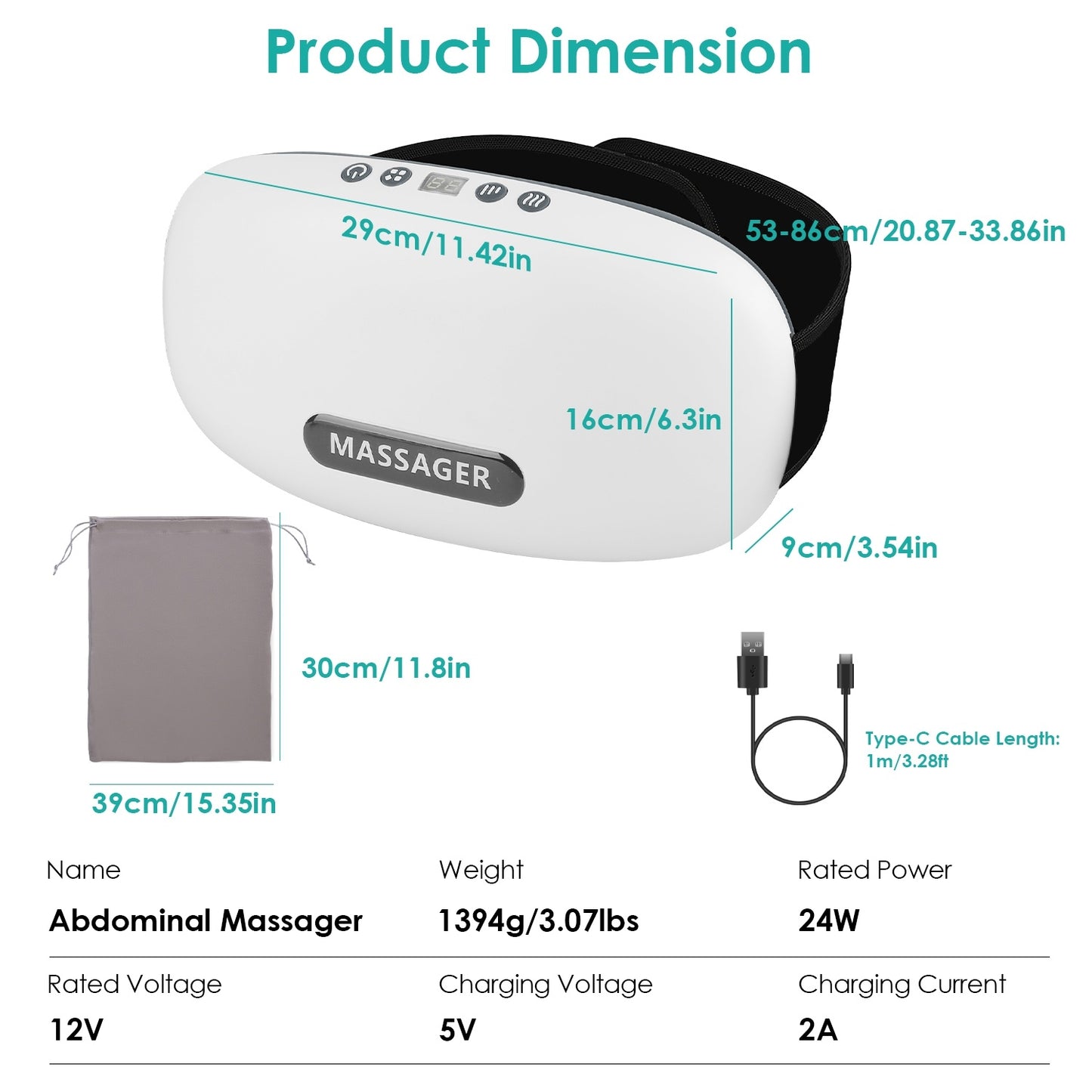 1Pc Abdominal Massager Anti Cellulite Remover Machine Electric Stomach Tummy Massager Automatic Bian Stone Kneading Massager With 5 Modes 3 Heat 3 Speeds 3 Timers For Belly Flattening Indigestion Stom