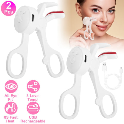 2Pcs Heated Eyelash Curler Electric USB Rechargeable Eyelash Curler Anti Burn Compact With Comb Heat Up Fast Within 8S For All Eye Shapes For Women Make Up Gift Travel Valentine Mother Day