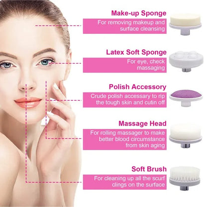 Waterproof Facial Cleansing Brush Face Spin Cleaning Brush Scrubber With 5 Brush Heads For Women