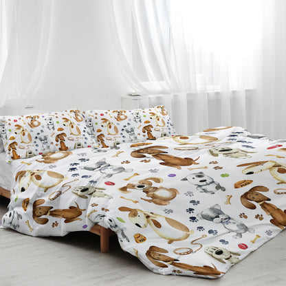 Kids' Duvet Cover Sets Animals Pastel Duvet Covers Cartoon Dogs Paws Pattern Bed Sets 3 Pieces 1 Duvet Cover And 2 Pillow Cases Cute Puppy Dogs Bedding For Kids