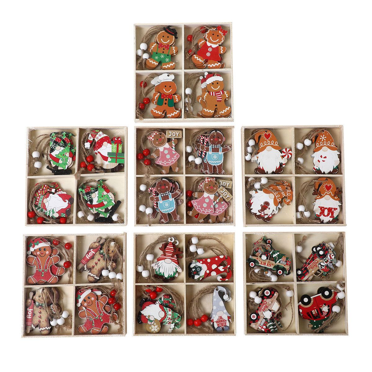 12 PCs Faceless Old Man Christmas Wooden Pendant Boxed Christmas Tree