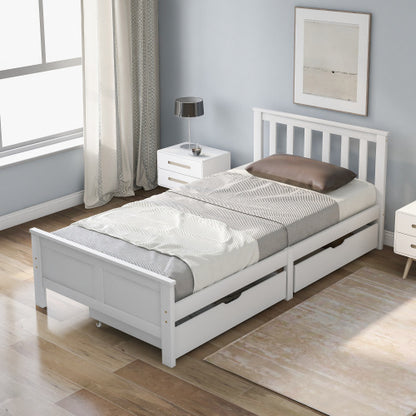 Wooden Solid White Pine Storage Bed With Drawers Bed Furniture Frame For Adults, Kids, Teenagers 3ft Single White 190x90cm