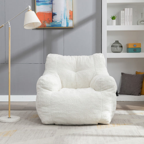Soft Tufed Foam Bean Bag Chair With Teddy Fabric,Ivory White