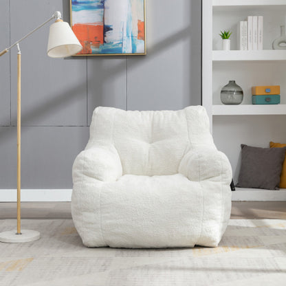 Soft Tufed Foam Bean Bag Chair With Teddy Fabric,Ivory White