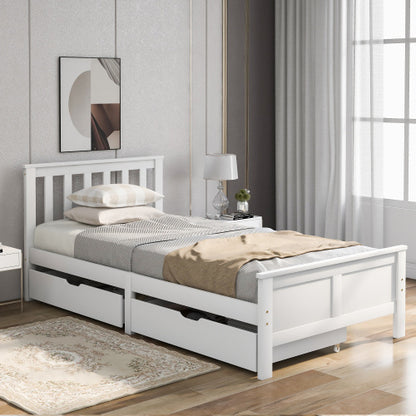 Wooden Solid White Pine Storage Bed With Drawers Bed Furniture Frame For Adults, Kids, Teenagers 3ft Single White 190x90cm