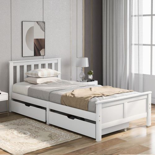 Wooden Solid White Pine Storage Bed With Drawers Bed Furniture Frame For Adults, Kids, Teenagers 3ft Single White 190x90cm