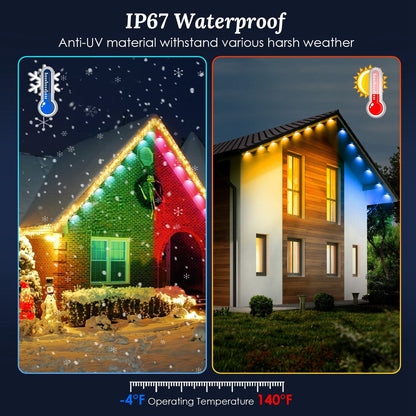 101FT Length Permanent Outdoor Lights With 72Pcs RGB Beads IP67 Waterproof Smart Eave Light For Halloween Christmas Daily House Lighting Works With Alexa Google Assistant