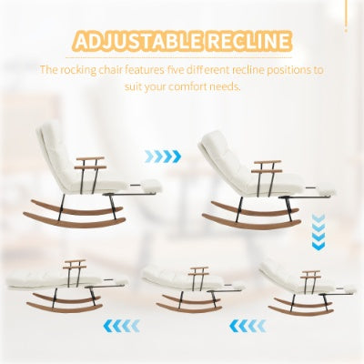 Rocking Chair, Boucle Fabric Tufted Rocking Chair, Armchair With Metal Legs And Wood Base, High Back Rocking Tub Chair With Comfortable Footrest And Adjustable Recliner For Living Room, Bedroom, White