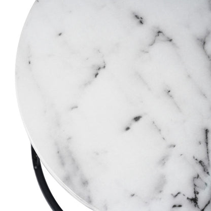 Round Coffee Table, Modern Coffee Table Set Of 2 Marble Pattern Top With Metal Frame, Small Side Table, End Table For Living Room, Bedroom, Home Office, Farmhouse, White And Black