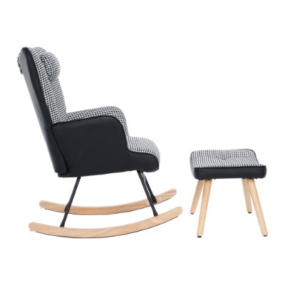 Rocking Chairs For Adults, Fabric Rocking Chair Relaxing Recliner Chair With Solid Wood Legs High Back Lounge Chairs For Balcony Living Room Bedroom
