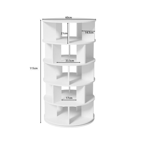 Shoe Rack, Rotatable Angle, White Round, 5 Tiers, Height 115 Cm, Width 60 Cm