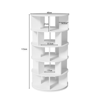Shoe Rack, Rotatable Angle, White Round, 5 Tiers, Height 115 Cm, Width 60 Cm