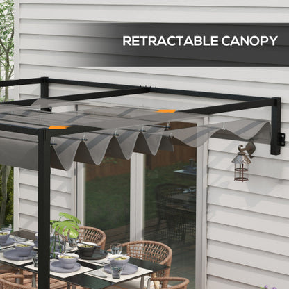 Outsunny 2 X 3m Lean To Steel Pergola, With Moving Fabric Canopy - Dark Grey