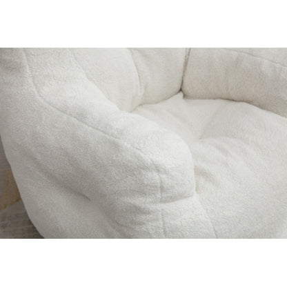 Soft Tufed Foam Bean Bag Chair With Teddy Fabric,Ivory White