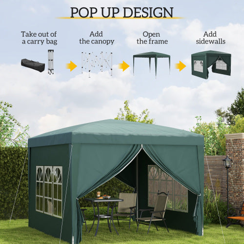 Outsunny 3 X 3m Pop Up Gazebo, Wedding Party Canopy Tent Marquee With Carry Bag And Windows, Green
