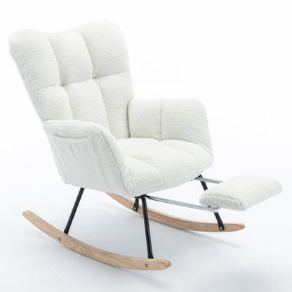 New Modern Teddy Fabric Tufted Upholstered Rocking Chair With Pull-out Footrest
