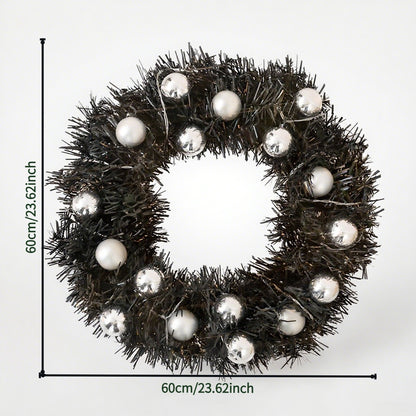 1 Piece Of 24-inch Black-themed Garland With Silver Ball Accessories And Christmas Letters